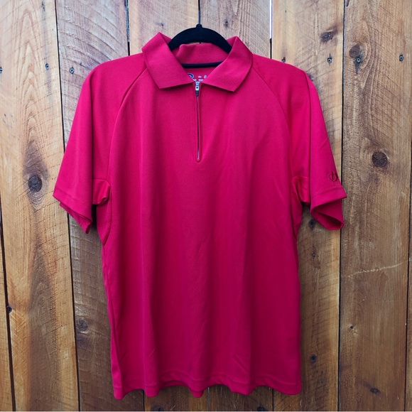 Phiten Evolution Zippered Polo Shirt Aqua Titanium Sport Technology - Red NEW - Picture 12 of 15